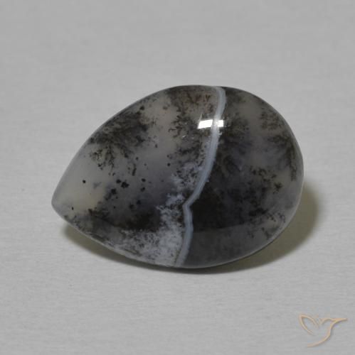 3.76ct 天然 白と黒 樹状瑪瑙, 洋梨の形, オペーク