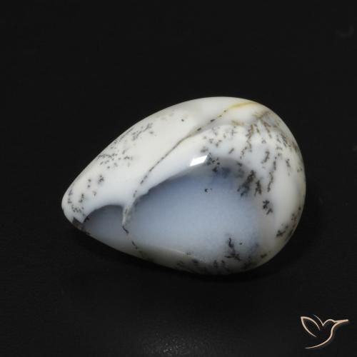 3.22ct 天然 白と黒 樹状瑪瑙, 洋梨の形, オペーク