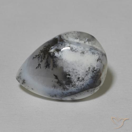 8.42ct 天然 白と黒 樹状瑪瑙, 洋梨の形, オペーク
