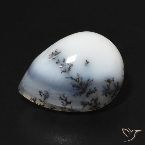 5.00ct 天然 白と黒 樹状瑪瑙, 洋梨の形, オペーク