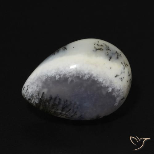 4.92ct 天然 白と黒 樹状瑪瑙, 洋梨の形, オペーク