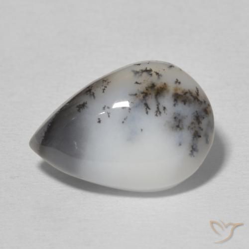 4.87ct 天然 マルチカラーホワイト 樹状瑪瑙, 洋梨の形, オペーク