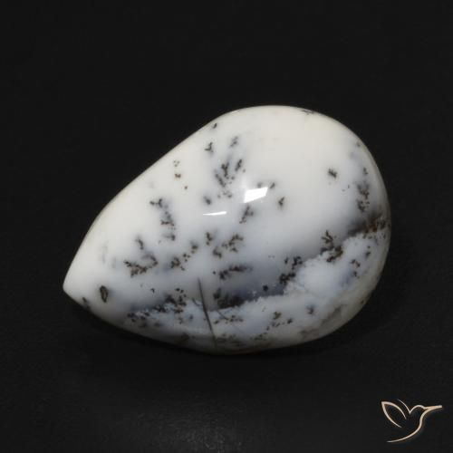 4.74ct 天然 白と黒 樹状瑪瑙, 洋梨の形, オペーク