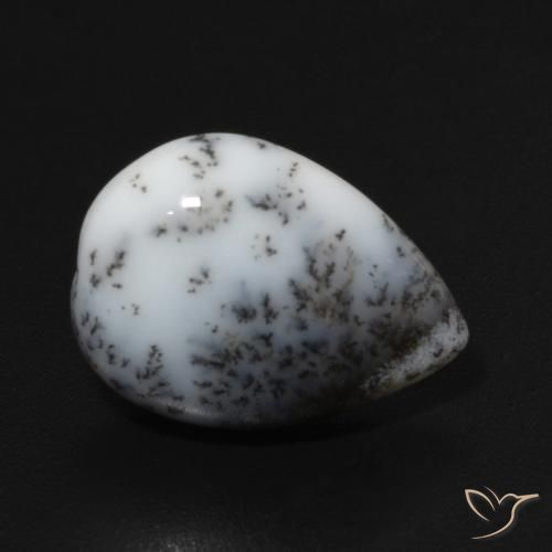 4.35ct 天然 白と黒 樹状瑪瑙, 洋梨の形, オペーク