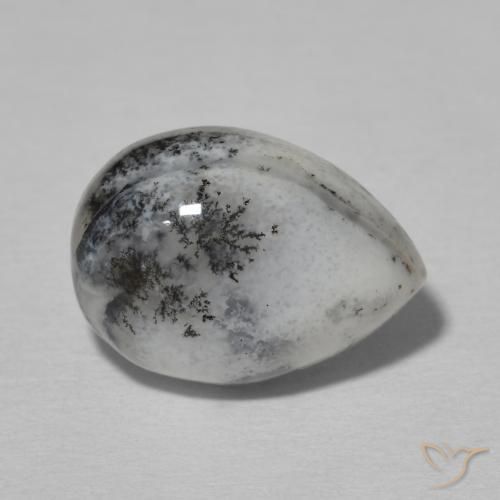 4.99ct 天然 白と黒 樹状瑪瑙, 洋梨の形, オペーク