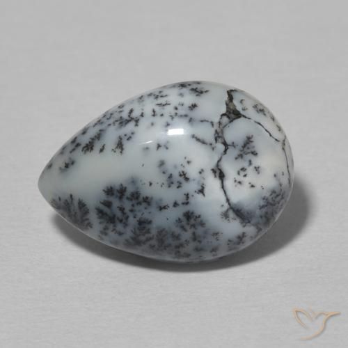 3.82ct 天然 白と黒 樹状瑪瑙, 洋梨の形, オペーク