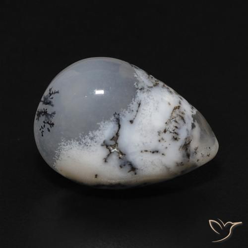 3.99ct 天然 白と黒 樹状瑪瑙, 洋梨の形, オペーク