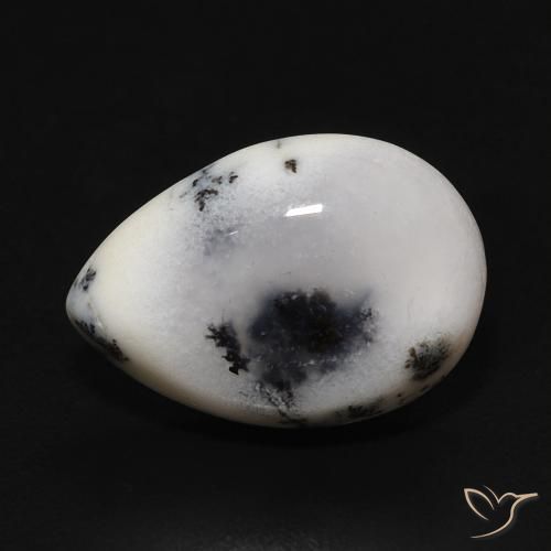 3.93ct 天然 白と黒 樹状瑪瑙, 洋梨の形, オペーク