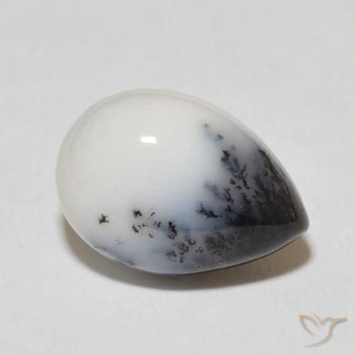 4.53ct 天然 白と黒 樹状瑪瑙, 洋梨の形, オペーク