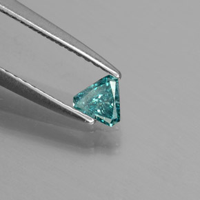 0.14カラットの天然緑がかった青ダイヤモンド（4.3×3.7 mm・トリリアント）