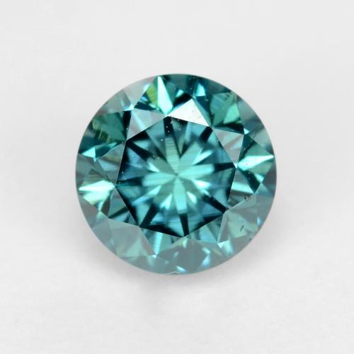 0.37カラットの天然Vivid Greenish Blueダイヤモンド（4.44 mm・ラウンドカット）