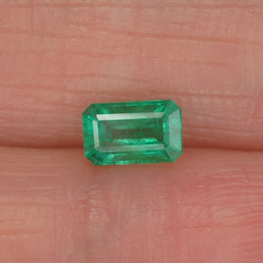 0.46カラットの天然グリーンエメラルド（5.8×3.7 mm・エメラルドカット）