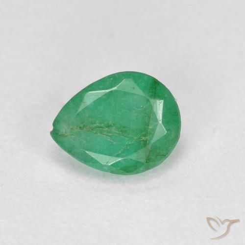 0.41ct 天然 ミディアム薄いグリーン エメラルド, 洋梨の形, SI-I1