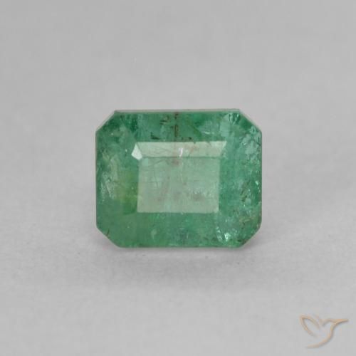 0.89ct 天然 ミディアム薄いグリーン エメラルド, エメラルドカット, SI
