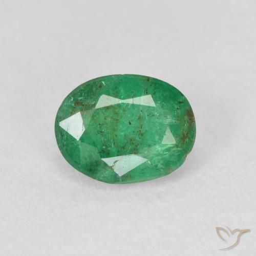 0.60ct 天然 ミディアム薄いグリーン エメラルド, 楕円形, SI