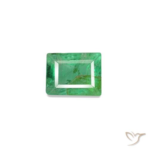 0.13カラットの天然ミディアム薄いグリーンエメラルド（3.3×2.6 mm・バゲット）