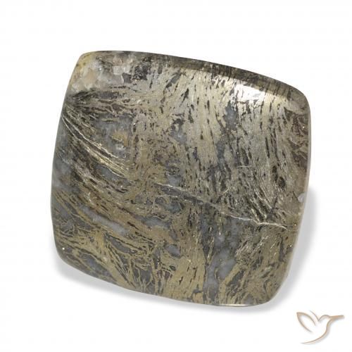 36.40カラットの天然黒がかったブロンズFeather Pyrite、クッション、オペーク
