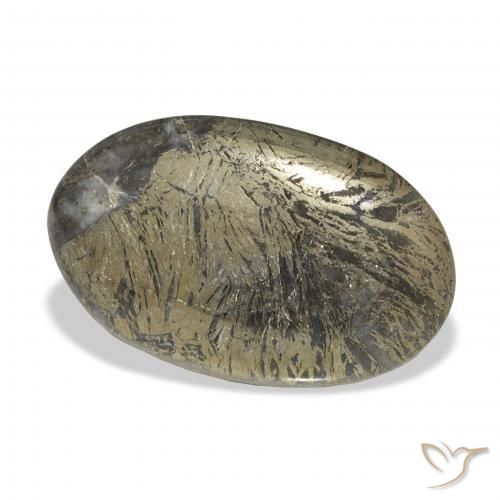 32.74カラットの天然マルチカラーFeather Pyrite、楕円形、オペーク