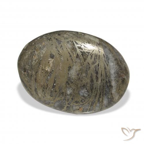 37.90カラットの天然黒がかったブロンズFeather Pyrite、楕円形、オペーク