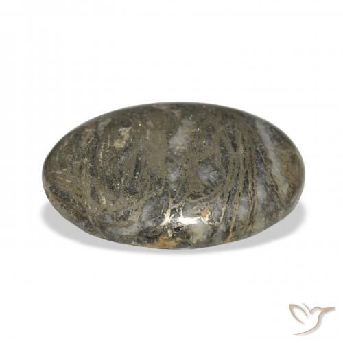 37.90カラットの天然黒がかったブロンズFeather Pyrite、楕円形、オペーク