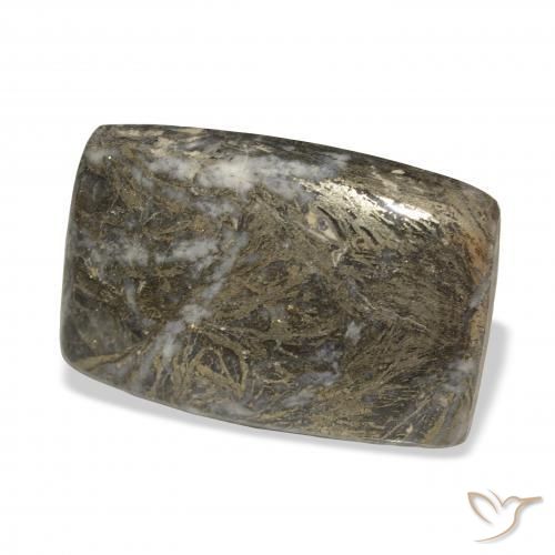 38.92カラットの天然黒がかったブロンズFeather Pyrite、クッション、オペーク