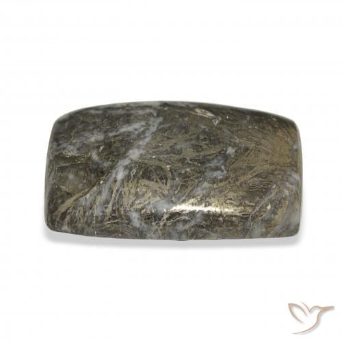 38.92カラットの天然黒がかったブロンズFeather Pyrite、クッション、オペーク