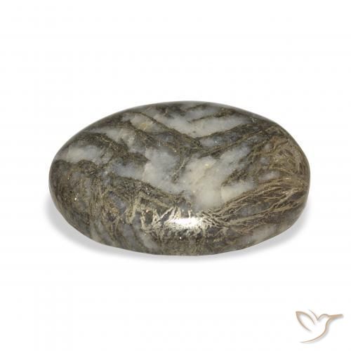 23.93カラットの天然ブロンズ付き黒Feather Pyrite、楕円形、オペーク