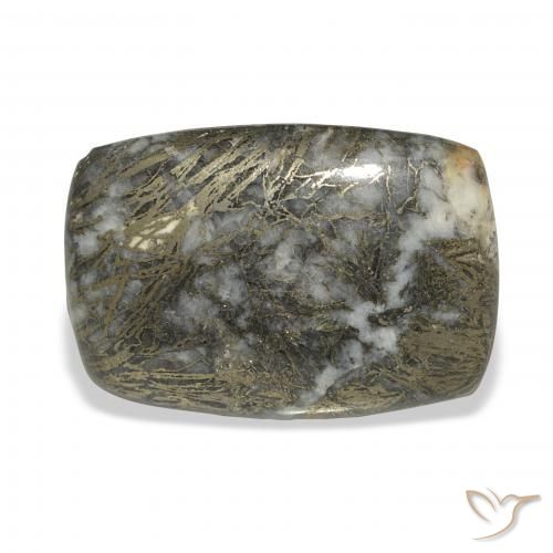 32.71ct 天然 ブロンズ付き黒 Feather Pyrite, クッション, オペーク