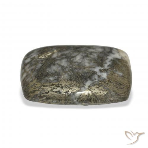 32.71カラットの天然ブロンズ付き黒Feather Pyrite、クッション、オペーク