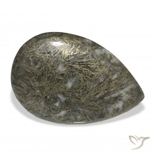 38.41カラットの天然黒がかったブロンズFeather Pyrite、洋梨の形、オペーク