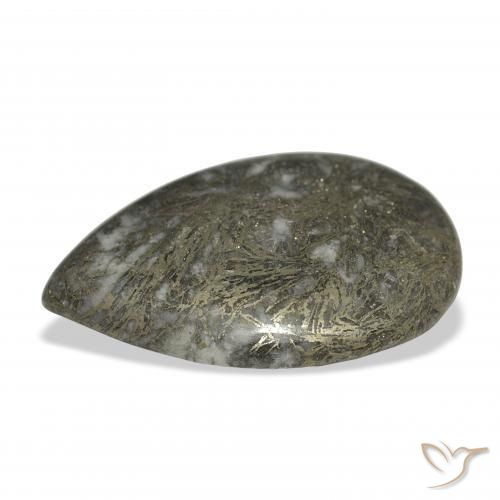 38.41カラットの天然黒がかったブロンズFeather Pyrite、洋梨の形、オペーク