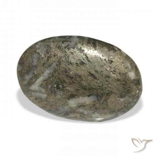32.77カラットの天然ブロンズ付き黒Feather Pyrite、楕円形、オペーク