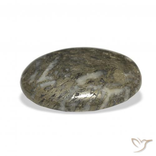 32.77カラットの天然ブロンズ付き黒Feather Pyrite、楕円形、オペーク