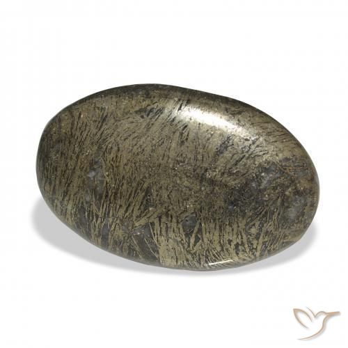 36.99カラットの天然黒がかったブロンズFeather Pyrite、楕円形、オペーク