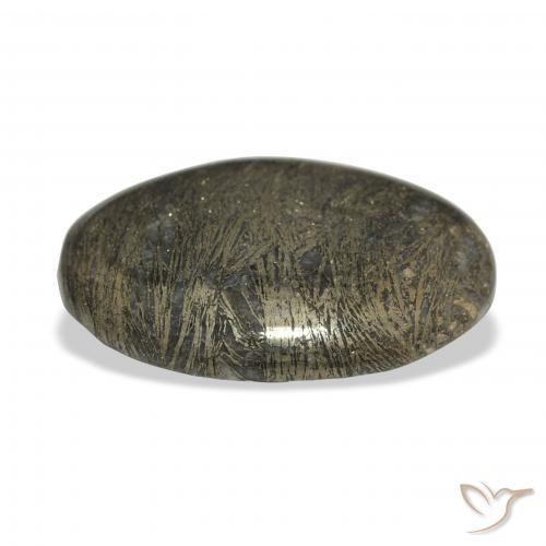 36.99カラットの天然黒がかったブロンズFeather Pyrite、楕円形、オペーク