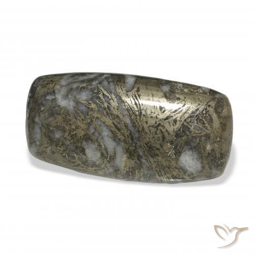35.65カラットの天然ブロンズ付き黒Feather Pyrite、クッション、オペーク