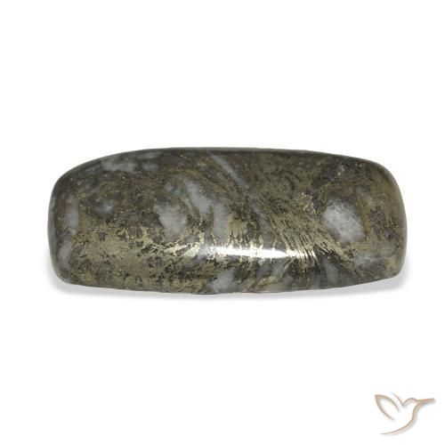 35.65カラットの天然ブロンズ付き黒Feather Pyrite、クッション、オペーク