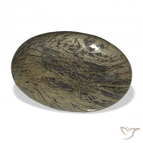 36.00カラットの天然ブロンズ付き黒Feather Pyrite、楕円形、オペーク