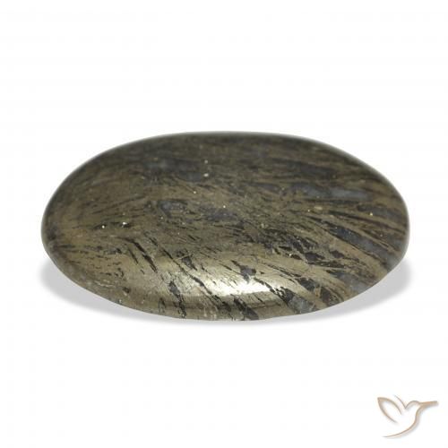 36.00カラットの天然ブロンズ付き黒Feather Pyrite、楕円形、オペーク