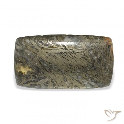 35.56ct 天然 ブロンズ付き黒 Feather Pyrite, クッション, オペーク
