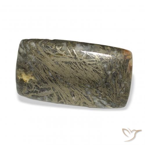35.56カラットの天然ブロンズ付き黒Feather Pyrite、クッション、オペーク