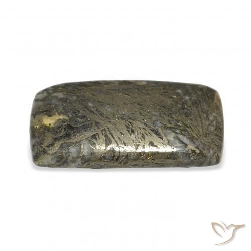 35.56カラットの天然ブロンズ付き黒Feather Pyrite、クッション、オペーク