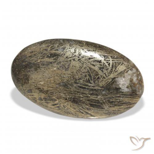 33.42カラットの天然マルチカラーFeather Pyrite、楕円形、オペーク