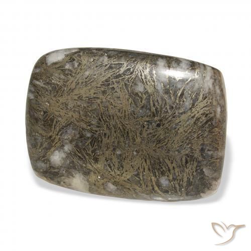 30.63カラットの天然マルチカラーFeather Pyrite、クッション、オペーク