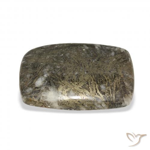 30.63カラットの天然マルチカラーFeather Pyrite、クッション、オペーク