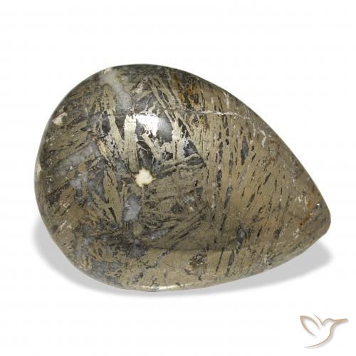 30.77カラットの天然マルチカラーFeather Pyrite、洋梨の形、オペーク