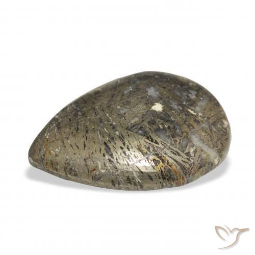 30.77カラットの天然マルチカラーFeather Pyrite、洋梨の形、オペーク