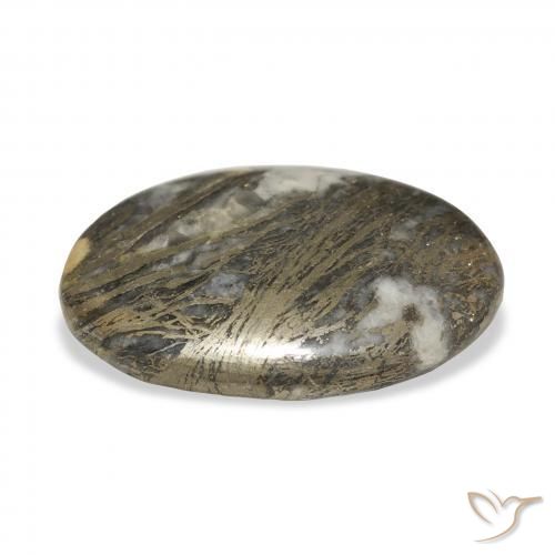 26.51カラットの天然マルチカラーFeather Pyrite、楕円形、オペーク