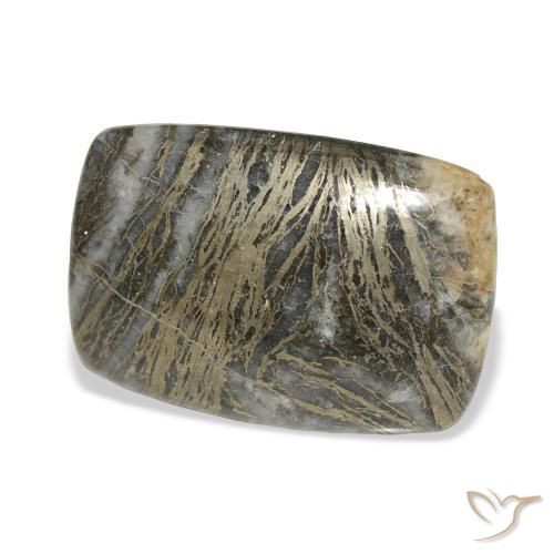 25.34カラットの天然マルチカラーFeather Pyrite、クッション、オペーク