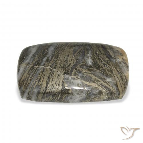 25.34カラットの天然マルチカラーFeather Pyrite、クッション、オペーク
